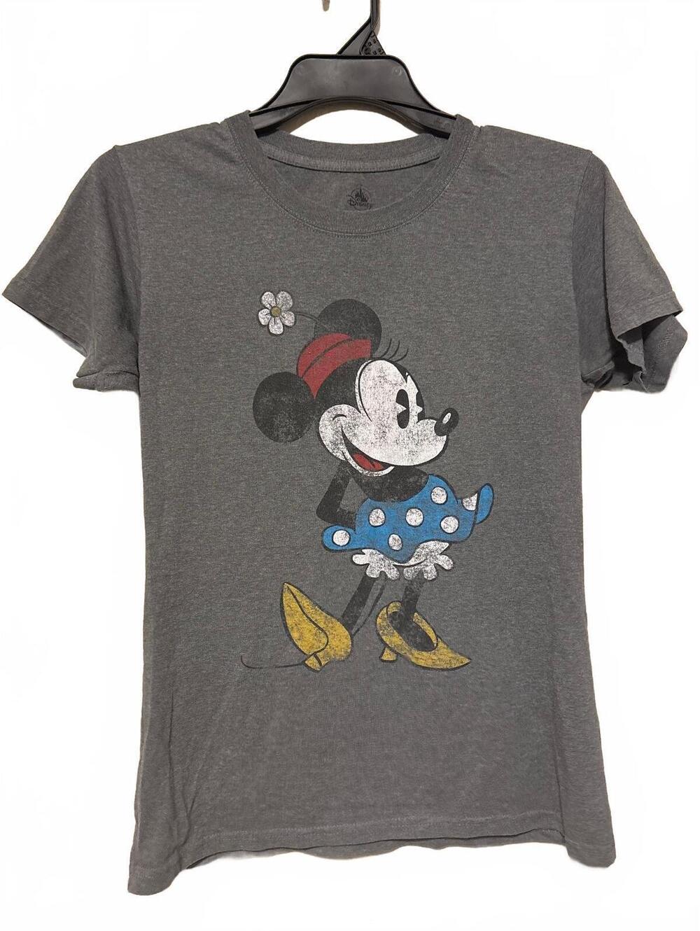 Disney Minnie Mouse Graphic T-Shirt Large Gray Cotton Blend